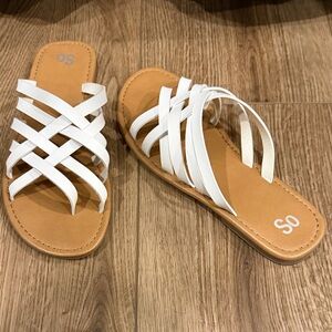 SO Women's White and Tan Strappy Sandals